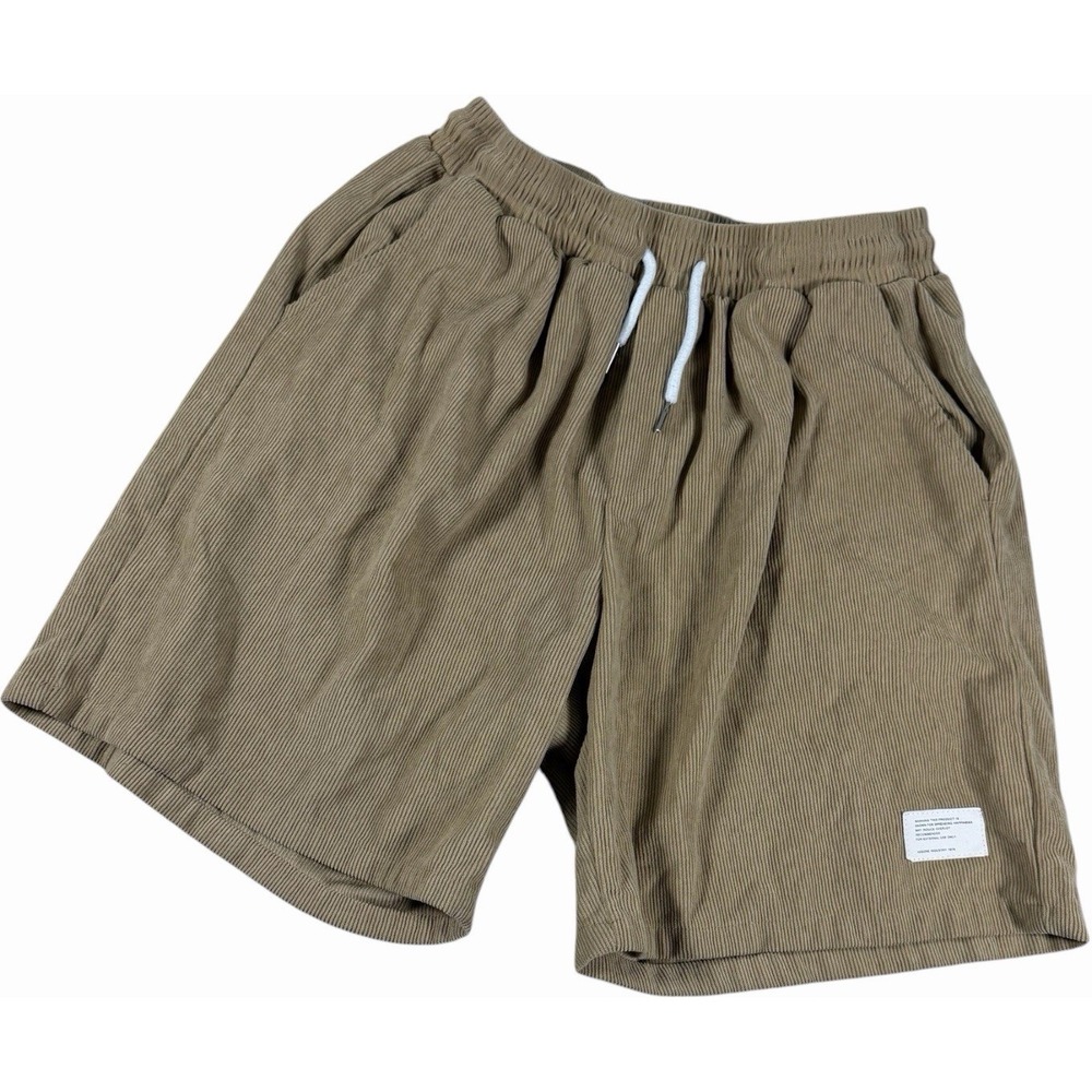 TAG Boys Textured Corduroy Drawstring Chino Shorts Khaki Beige Medium